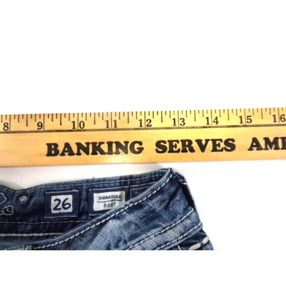 Miss Me Jeans 26 Blue Denim Signature Boot Rhinestone Embellished Distressed - Picture 11 of 16